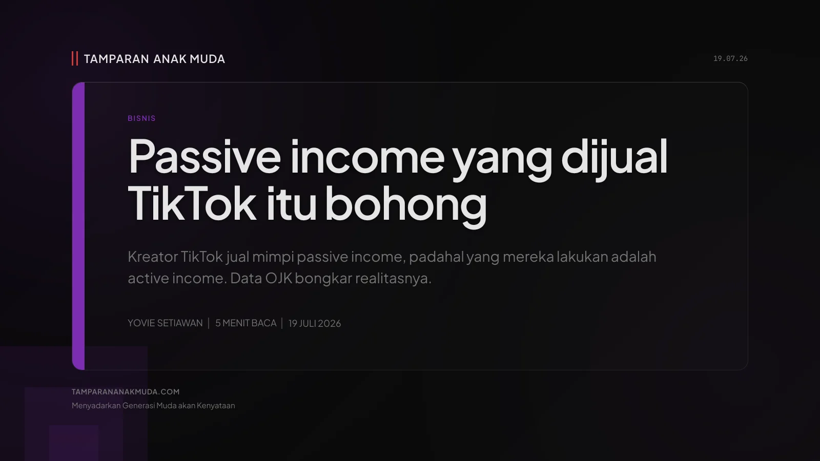 Passive Income Bukan Tentang Malas Kerja